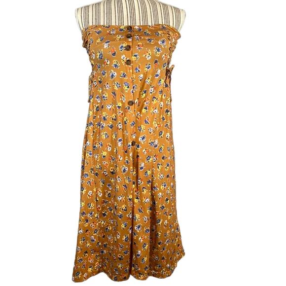 ASOS Tan Floral Front Slit Strapless Summer Dress Convertible Skirt Women Sz 4 - Picture 1 of 11